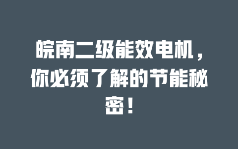 皖南二級能效電機，你必須了解的節能秘密！ 一