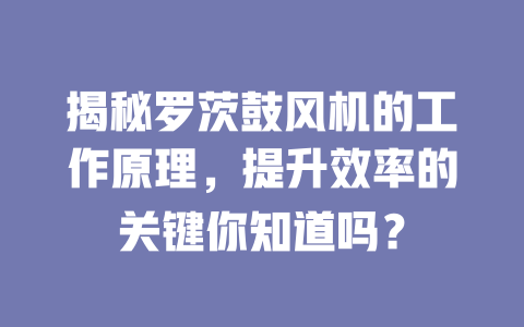 揭秘羅茨鼓風機的工作原理,提升效率的關鍵你知道嗎? 一