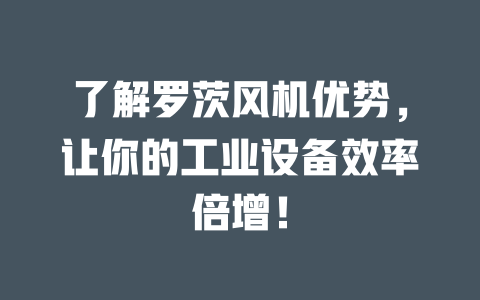 了解羅茨風機優(yōu)勢,讓你的工業(yè)設備效率倍增! 一